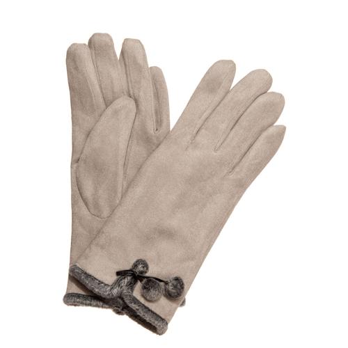 Sueded Pom Pom Glove: Gray