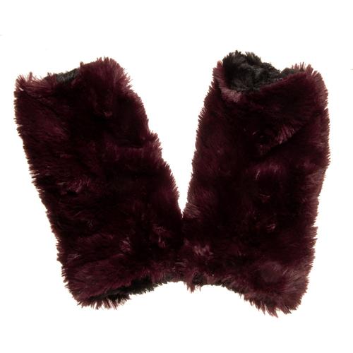 Faux Fur Fingerless Gloves: Merlot/Black