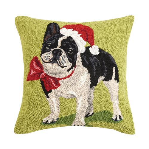 Hooked Throw Pillow: Christmas French Bulldog