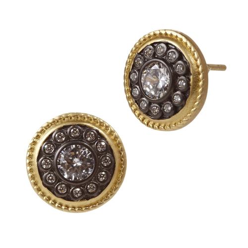 Nautical Button Stud Earrings: Black Rhodium/Gold