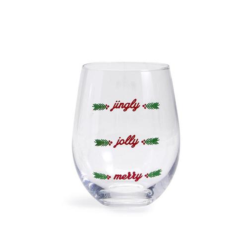 Merriest Stemless Wine Glass: Merry, Jolly, Jingly