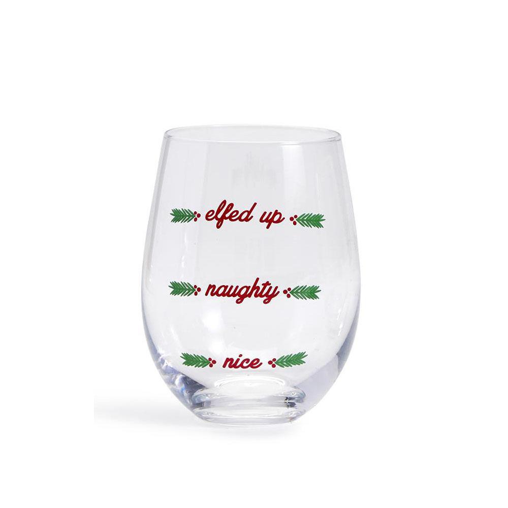  Merriest Stemless Wine Glass : Nice, Naughty, Elfed Up