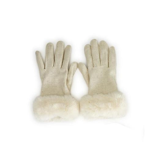 Faux Fur Trimmed Gloves: Ivory