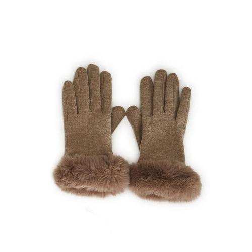 Faux Fur Trimmed Gloves: Taupe