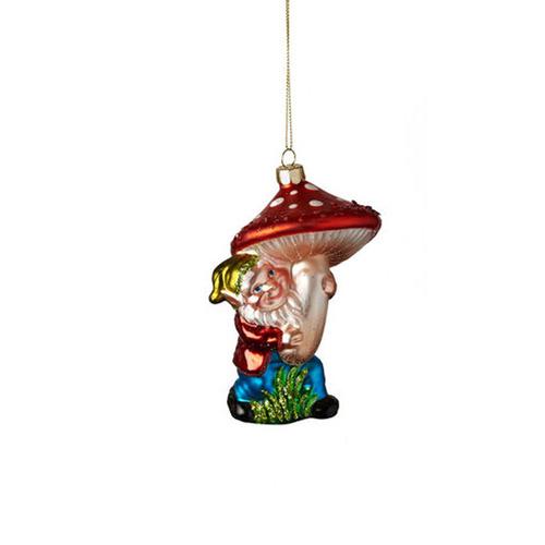 Gnome Holding Mushroom Ornament