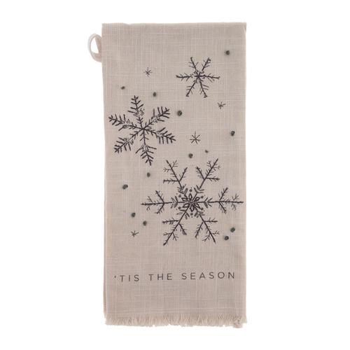 Embroidered Cotton Tea Towel: Snowflake