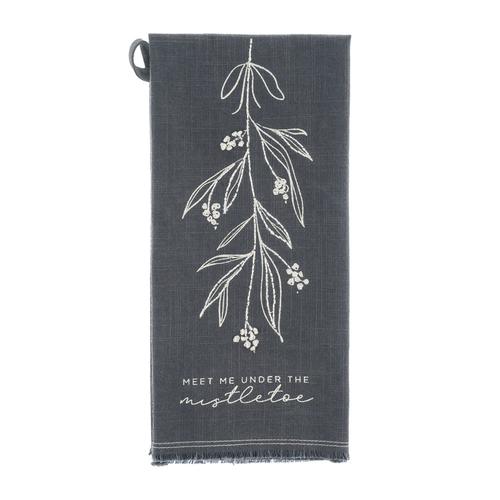 Embroidered Cotton Tea Towel: Mistletoe