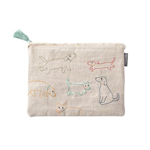 Canvas Pouch: Stitched Dogs/Medium
