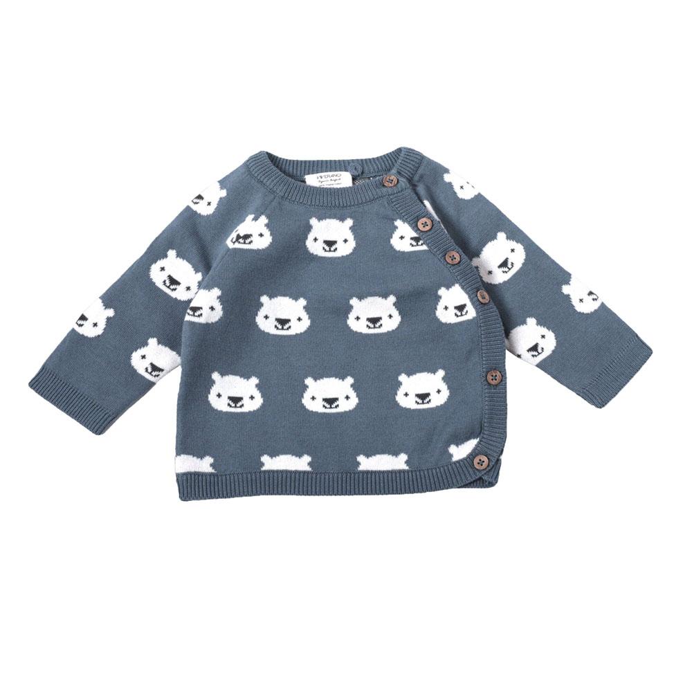  Jacquard Knit Side Button Sweater : Cozy Bear