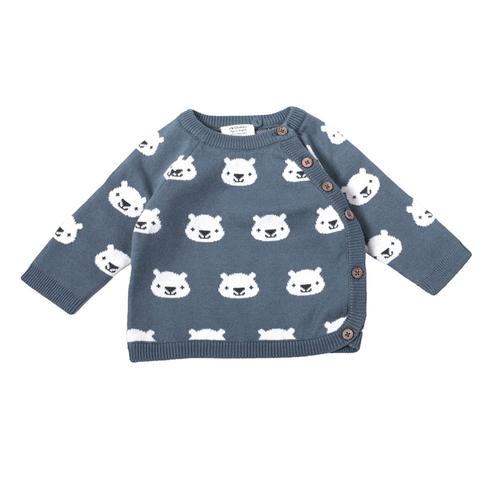 Jacquard Knit Side Button Sweater: Cozy Bear
