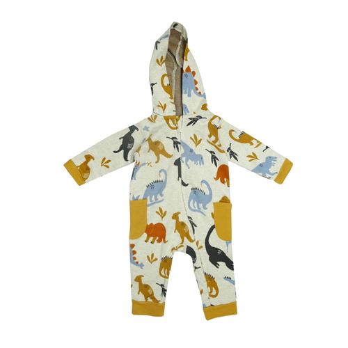 Jacquard Hooded Zipper Baby Jumpsuit: Dino