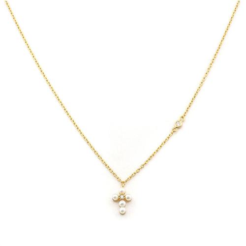 Mini Gold Pearl Cross Necklace