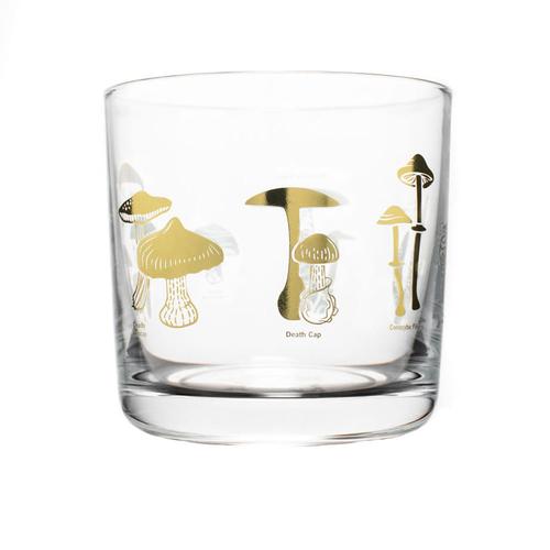 Whiskey Glass: Poisonous Mushrooms/Gold Foil