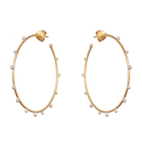 Silver Beads Hoop Earrings: Gold