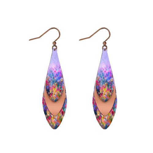 Giclée Earrings: Layered Flowers/Copper