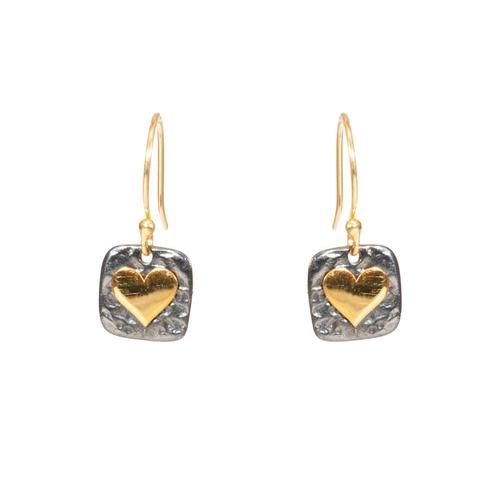 Mixed Metal Square Earrings w/ Hearts