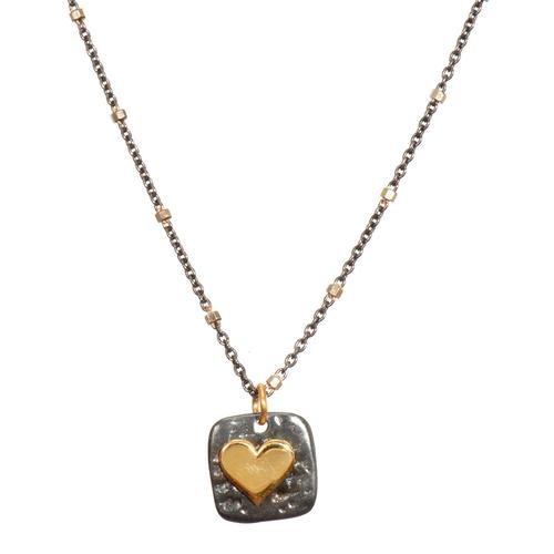 Mixed Metal Square Pendant Heart Necklace