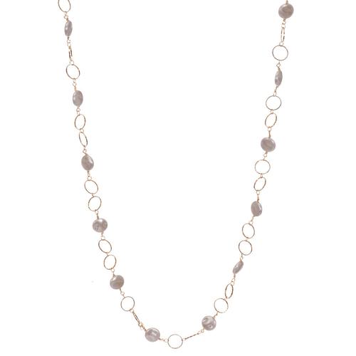 Circle Round Pearls Long Necklace: Gold