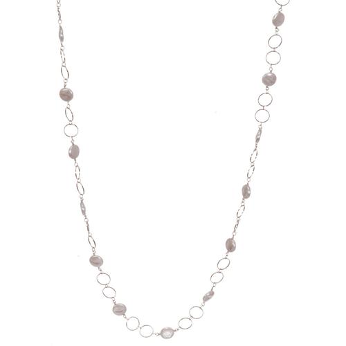 Circle Round Pearls Long Necklace: Silver