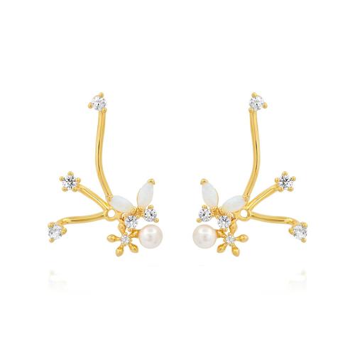 Flower And Pearl Jacket Climber Earrings