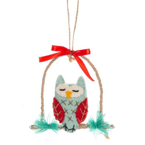 Stitched Cottage Owl Ornaments: Blue