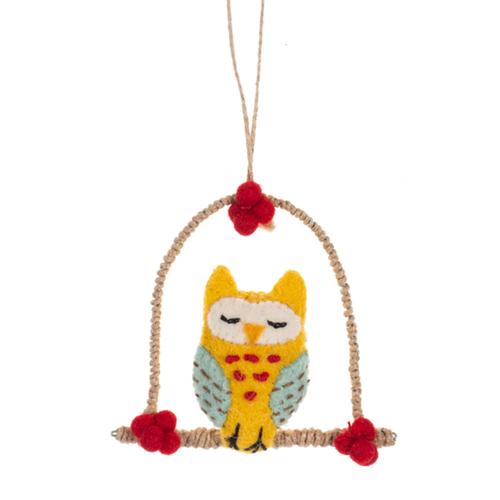 Stitched Cottage Owl Ornaments: Yellow