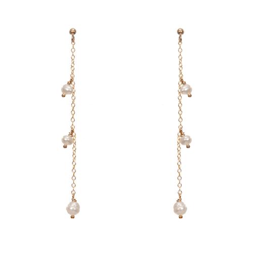 Pearl Trio Chain Earrings: Gold