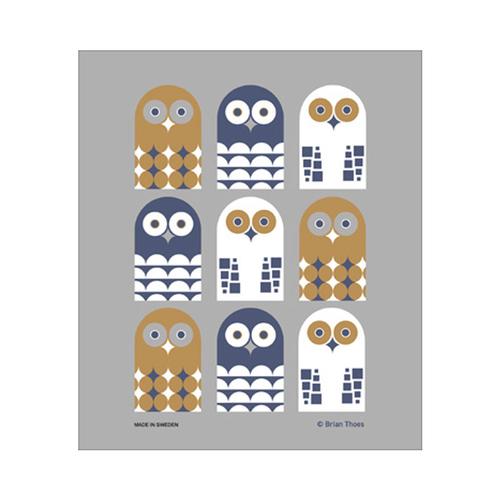 Swedish Dish Towel: Owl Family Gold