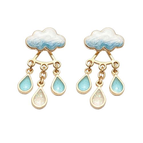 Front-Back Earrings: Cloud & Raindrops (Gold/Blue)