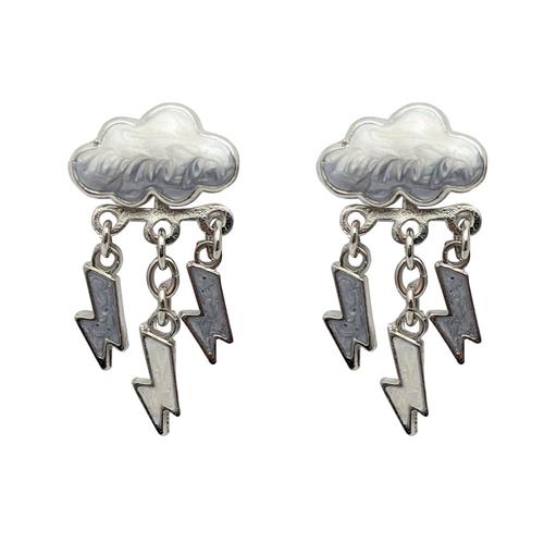 Front-Back Earrings: Cloud & Lightning (Silver/Gray)