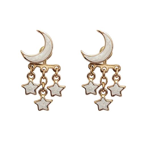 Front-Back Earrings: Moon & Stars (Gold/White)