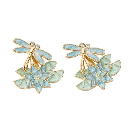Front-Back Earrings: Dragonfly & Water Lily (Blue)