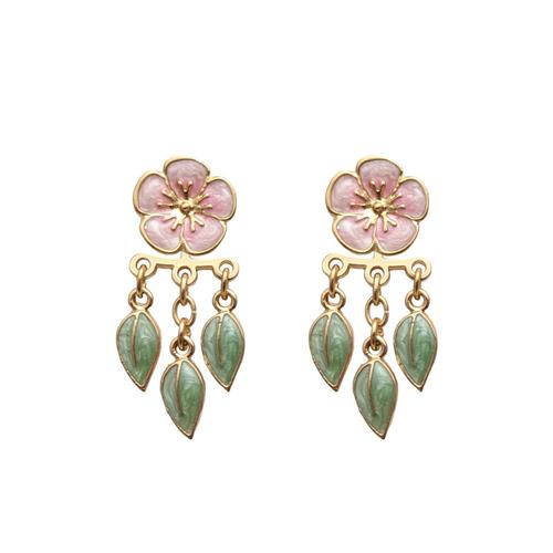 Front-Back Earrings: Cherry Blossom & Leaves (Pink/Yellow)