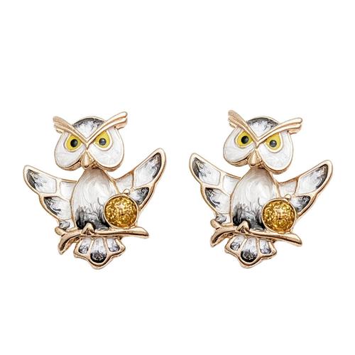 Front-Back Earrings: Owl (White)