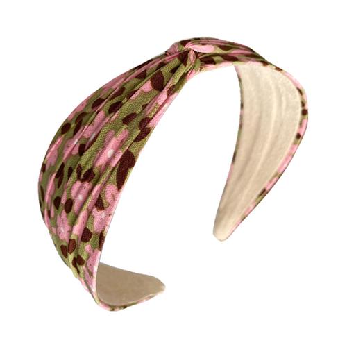 Turban-Style Fabric Covered Headband: Green/Pink
