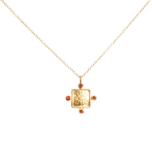 Embossed Square Necklace: Eye/Gold/Garnet