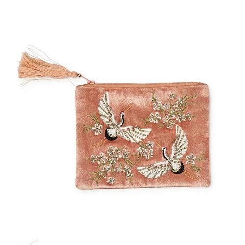 Hail the Heron Embellished Pouch: Pink