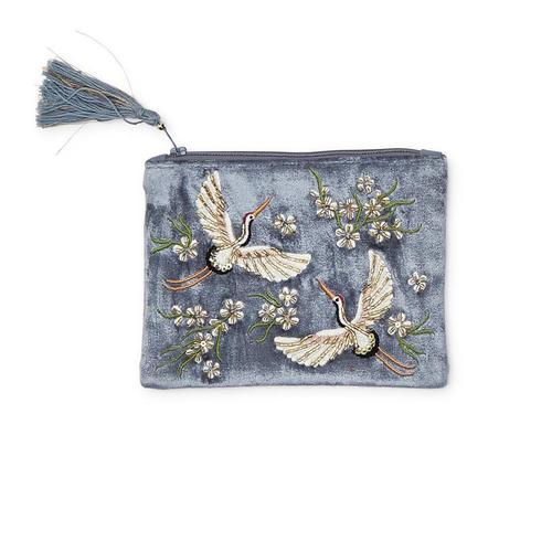 Hail the Heron Embellished Pouch: Blue