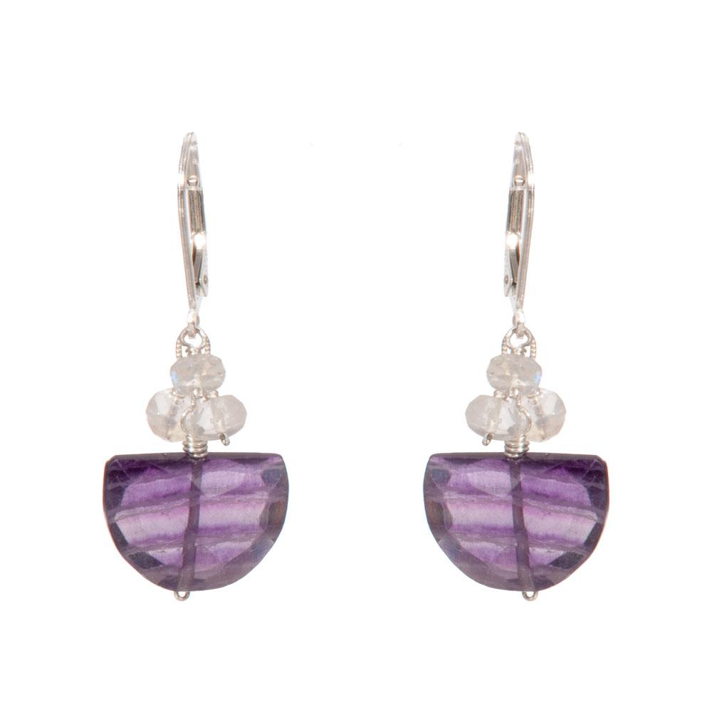 Fluorite Boat Earrings : Silver/Purple