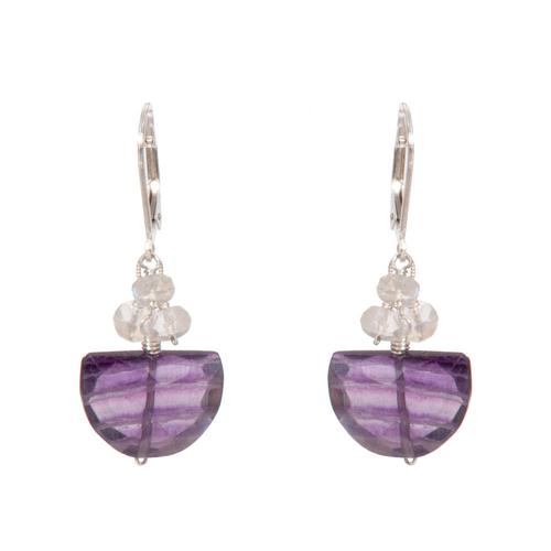 Fluorite Boat Earrings: Silver/Purple