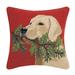 Hooked Throw Pillow : Golden Lab Dog W/Holly Branch
