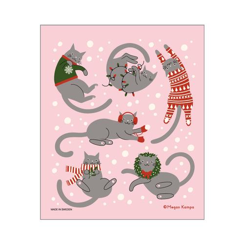 Swedish Dish Towel: Christmas Cats