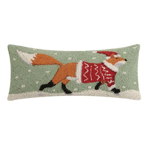 Hooked Throw Pillow: Holiday Fox