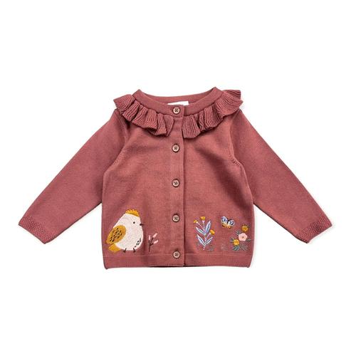 Baby Knit Cardigan: Floral Bird