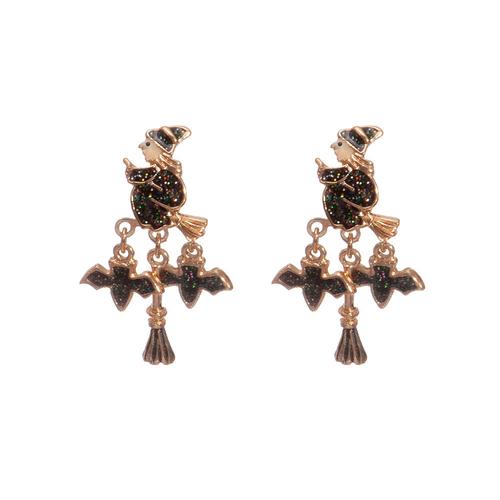 Front-Back Earrings: Enchanted Black Witch & Bats