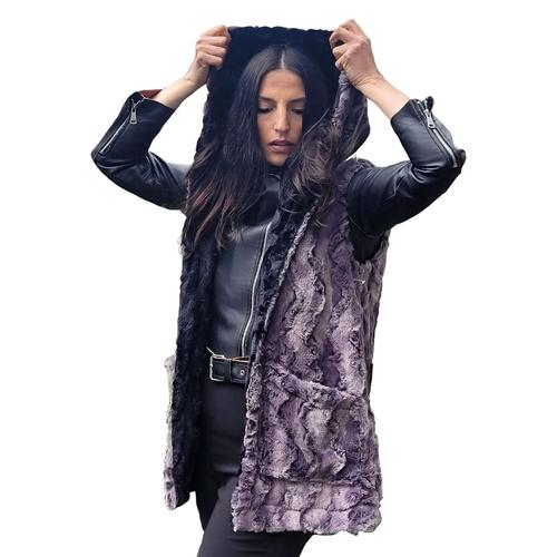 Reversible Oversized Hooded Vest: Muddy Waters/Cuddly Black