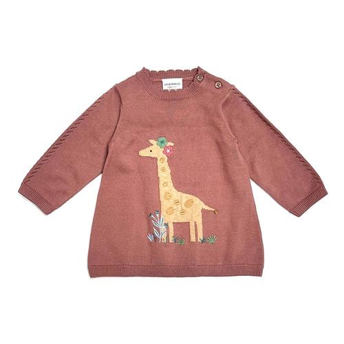 Giraffe Jacquard Pointelle Baby Sweater Knit Dress: Apple Spice