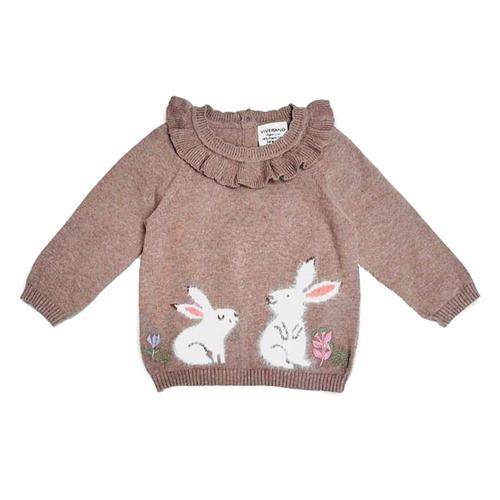 Furry Bunny Ruffle Collar Baby Pullover Sweater: Cafe Latte