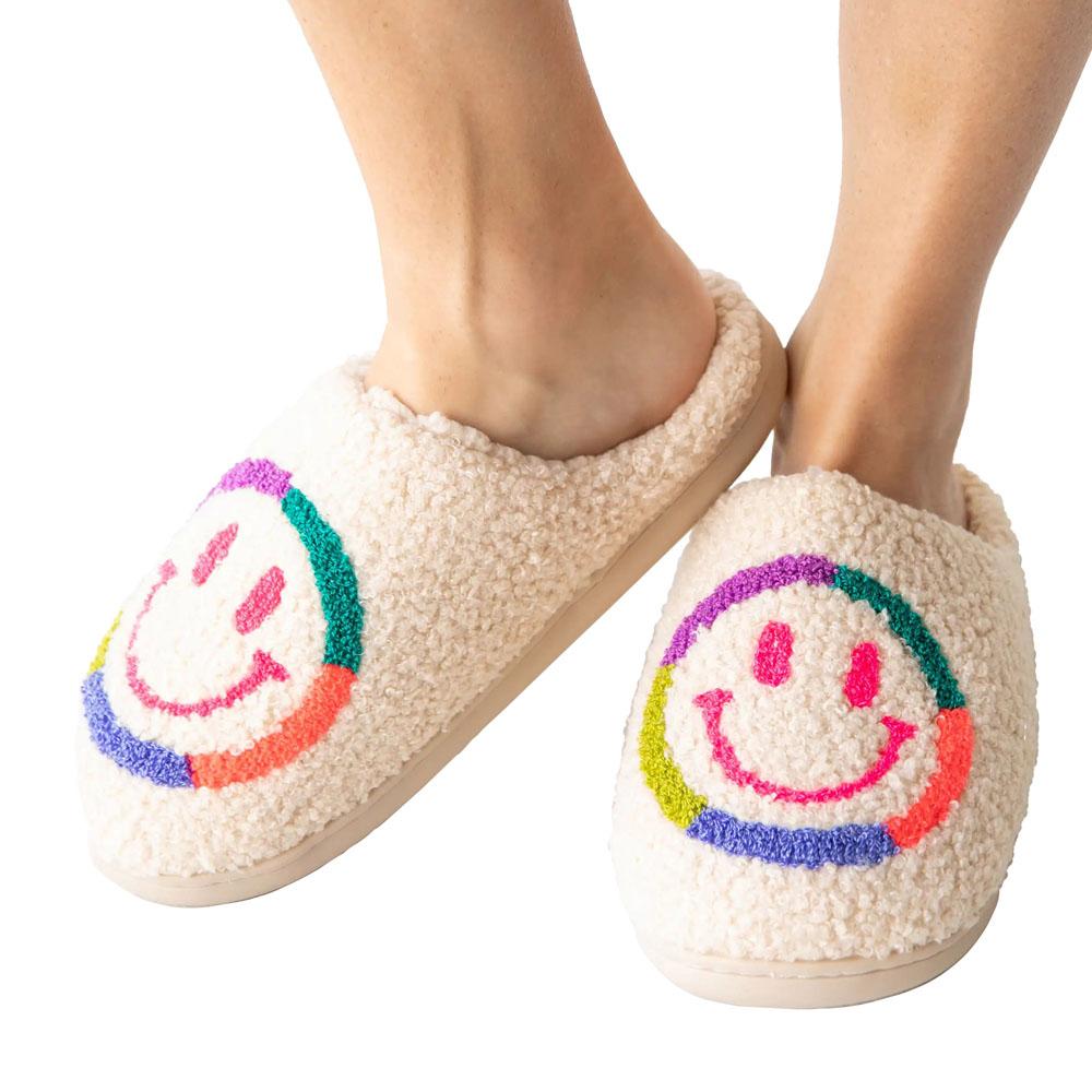  Icon Sherpa Slippers : Neon Smiley Face