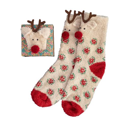 Boxed Cozy Critter Socks: Reindeer